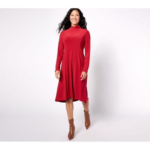 Dennis Basso Women's Petite Dress PS Italia Knit Mock Neck Red A628181 - Picture 1 of 4